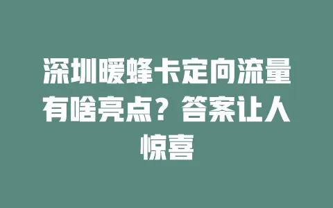 深圳暖蜂卡定向流量有啥亮点？答案让人惊喜