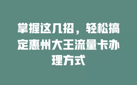 掌握这几招，轻松搞定惠州大王流量卡办理方式