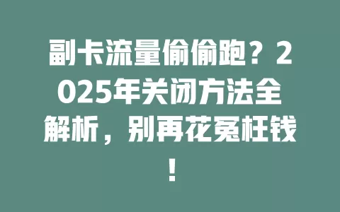 副卡流量偷偷跑？2025年关闭方法全解析，别再花冤枉钱！