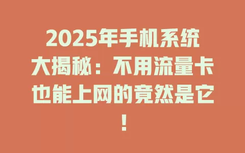 2025年手机系统大揭秘：不用流量卡也能上网的竟然是它！
