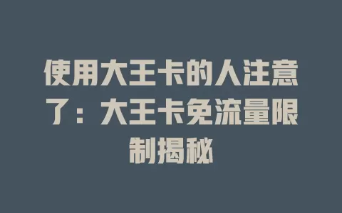 使用大王卡的人注意了：大王卡免流量限制揭秘
