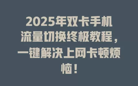2025年双卡手机流量切换终极教程，一键解决上网卡顿烦恼！