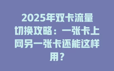 2025年双卡流量切换攻略：一张卡上网另一张卡还能这样用？