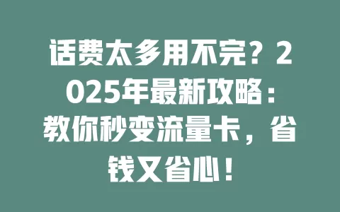话费太多用不完？2025年最新攻略：教你秒变流量卡，省钱又省心！