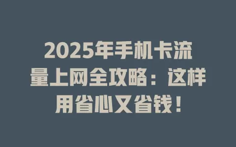2025年手机卡流量上网全攻略：这样用省心又省钱！