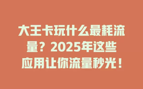 大王卡玩什么最耗流量？2025年这些应用让你流量秒光！