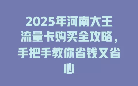 2025年河南大王流量卡购买全攻略，手把手教你省钱又省心