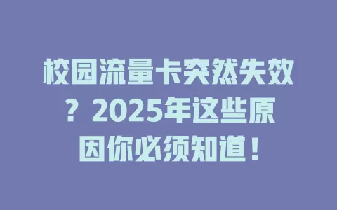 校园流量卡突然失效？2025年这些原因你必须知道！