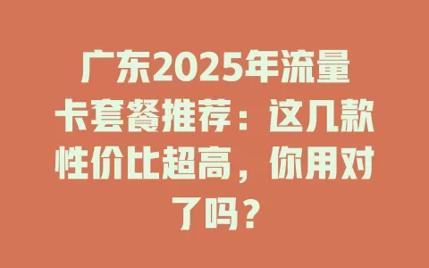 广东2025年流量卡套餐推荐：这几款性价比超高，你用对了吗？