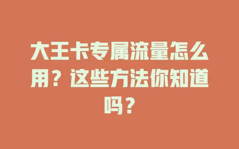 大王卡专属流量怎么用？这些方法你知道吗？