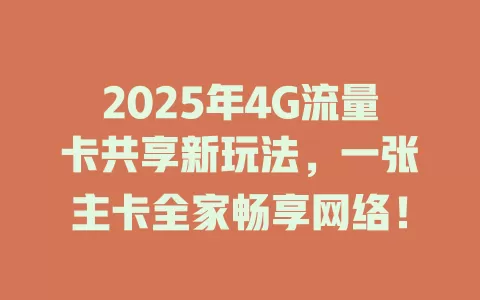 2025年4G流量卡共享新玩法，一张主卡全家畅享网络！