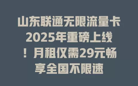 山东联通无限流量卡2025年重磅上线！月租仅需29元畅享全国不限速