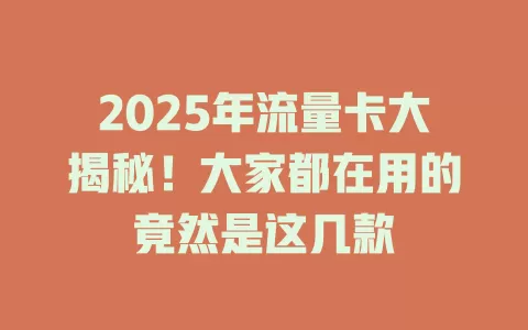 2025年流量卡大揭秘！大家都在用的竟然是这几款
