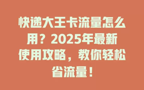快递大王卡流量怎么用？2025年最新使用攻略，教你轻松省流量！