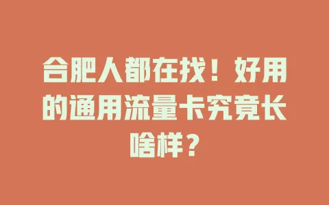 合肥人都在找！好用的通用流量卡究竟长啥样？