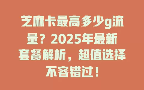 芝麻卡最高多少g流量？2025年最新套餐解析，超值选择不容错过！