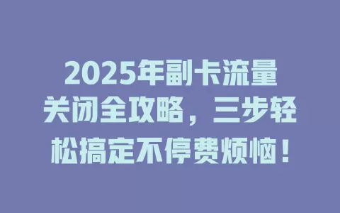 2025年副卡流量关闭全攻略，三步轻松搞定不停费烦恼！