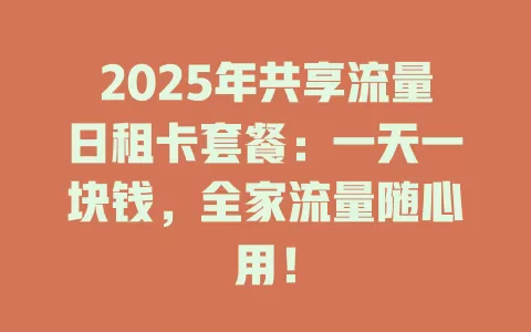 2025年共享流量日租卡套餐：一天一块钱，全家流量随心用！