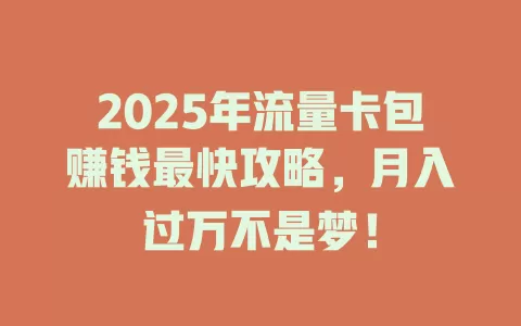 2025年流量卡包赚钱最快攻略，月入过万不是梦！