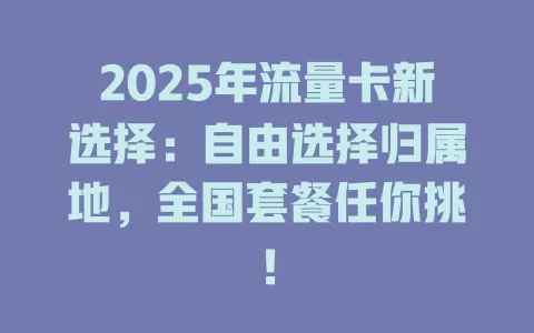 2025年流量卡新选择：自由选择归属地，全国套餐任你挑！