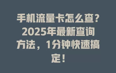 手机流量卡怎么查？2025年最新查询方法，1分钟快速搞定！