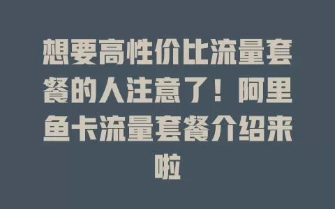 想要高性价比流量套餐的人注意了！阿里鱼卡流量套餐介绍来啦