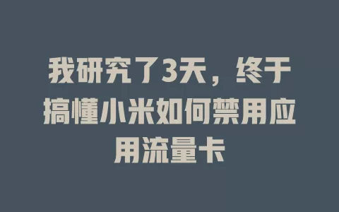 我研究了3天，终于搞懂小米如何禁用应用流量卡
