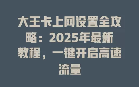 大王卡上网设置全攻略：2025年最新教程，一键开启高速流量