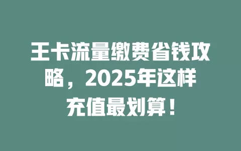 王卡流量缴费省钱攻略，2025年这样充值最划算！