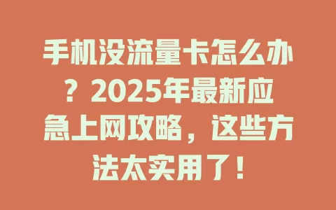 手机没流量卡怎么办？2025年最新应急上网攻略，这些方法太实用了！