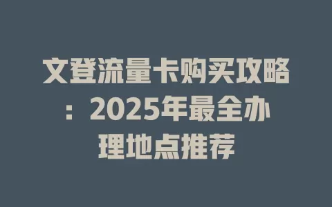 文登流量卡购买攻略：2025年最全办理地点推荐