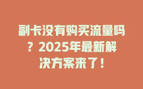 副卡没有购买流量吗？2025年最新解决方案来了！