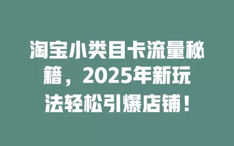 淘宝小类目卡流量秘籍，2025年新玩法轻松引爆店铺！