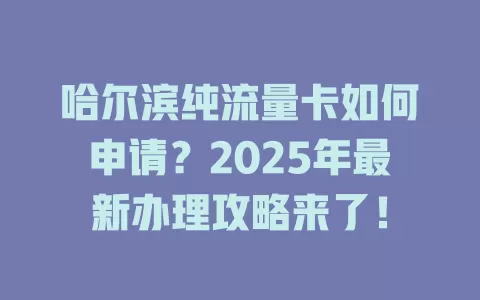 哈尔滨纯流量卡如何申请？2025年最新办理攻略来了！