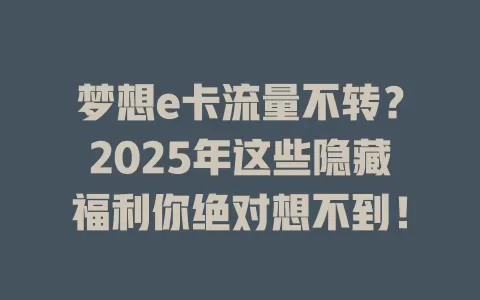 梦想e卡流量不转？2025年这些隐藏福利你绝对想不到！