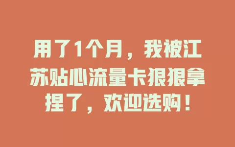 用了1个月，我被江苏贴心流量卡狠狠拿捏了，欢迎选购！