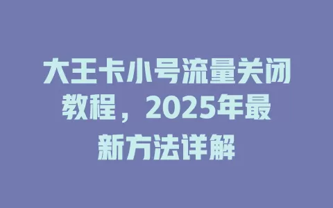 大王卡小号流量关闭教程，2025年最新方法详解