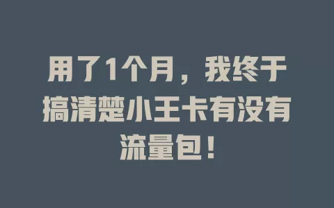 用了1个月，我终于搞清楚小王卡有没有流量包！