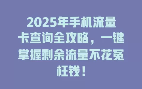2025年手机流量卡查询全攻略，一键掌握剩余流量不花冤枉钱！