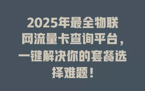 2025年最全物联网流量卡查询平台，一键解决你的套餐选择难题！