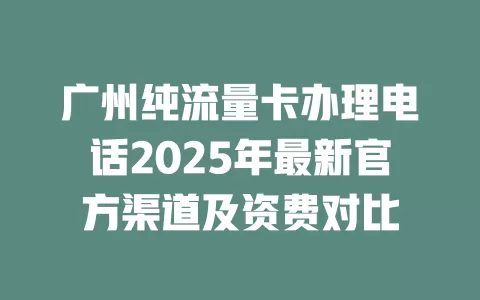 广州纯流量卡办理电话2025年最新官方渠道及资费对比