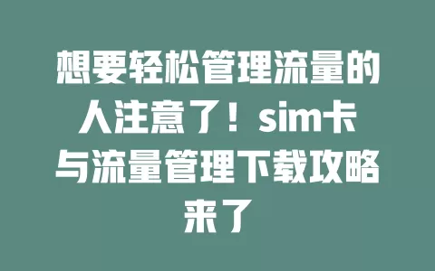想要轻松管理流量的人注意了！sim卡与流量管理下载攻略来了