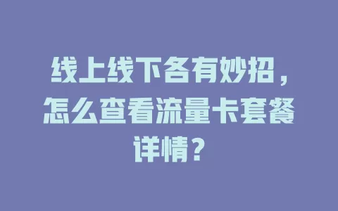 线上线下各有妙招，怎么查看流量卡套餐详情？