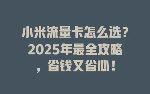 小米流量卡怎么选？2025年最全攻略，省钱又省心！