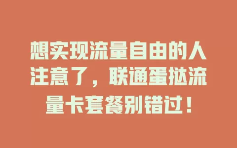 想实现流量自由的人注意了，联通蛋挞流量卡套餐别错过！