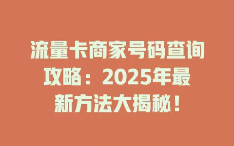 流量卡商家号码查询攻略：2025年最新方法大揭秘！