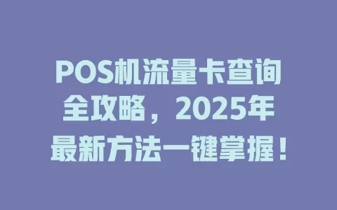POS机流量卡查询全攻略，2025年最新方法一键掌握！