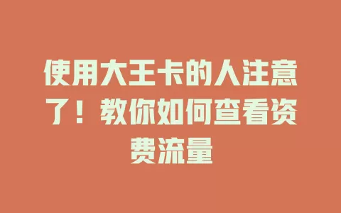 使用大王卡的人注意了！教你如何查看资费流量