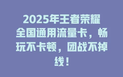 2025年王者荣耀全国通用流量卡，畅玩不卡顿，团战不掉线！