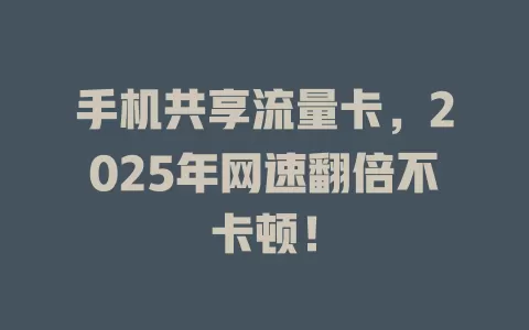 手机共享流量卡，2025年网速翻倍不卡顿！